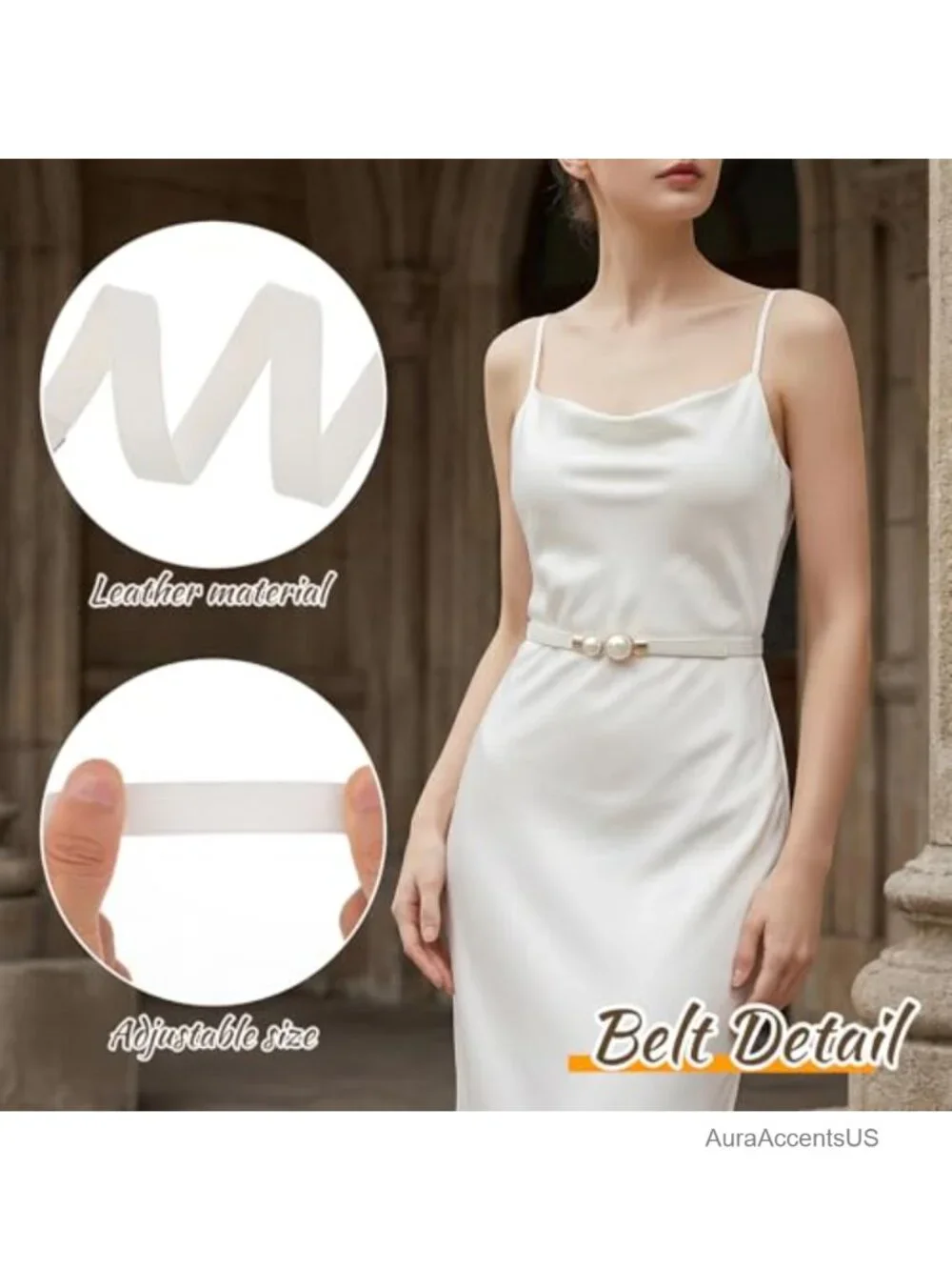 Skinny Stretchy Waist Belt with Pearl Buckle PU Leather